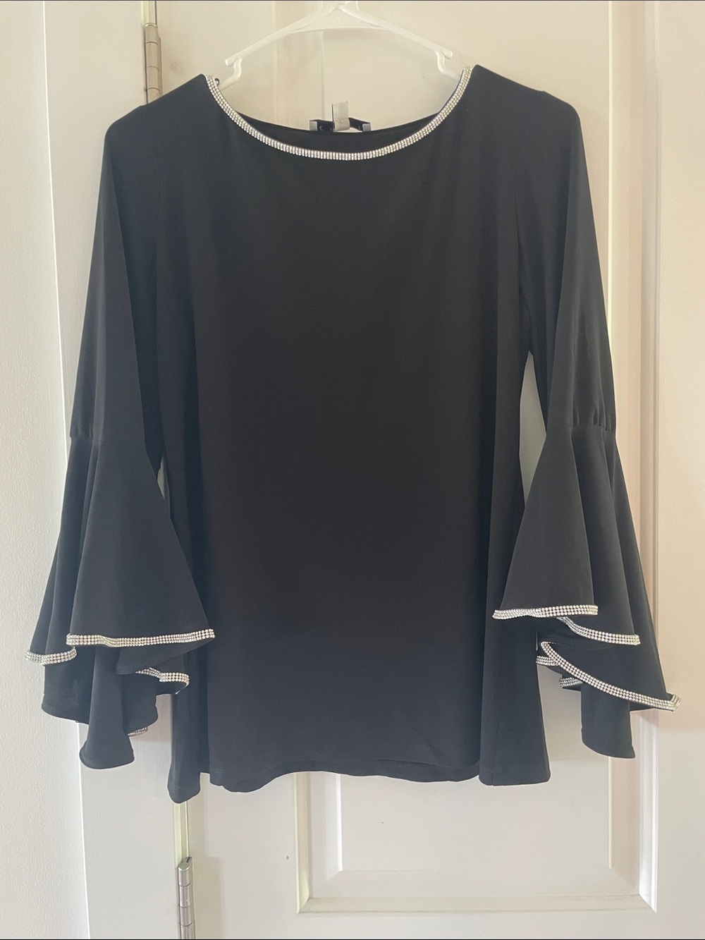 Chaus Black Bell-Sleeve Top with Rhinestone Trim